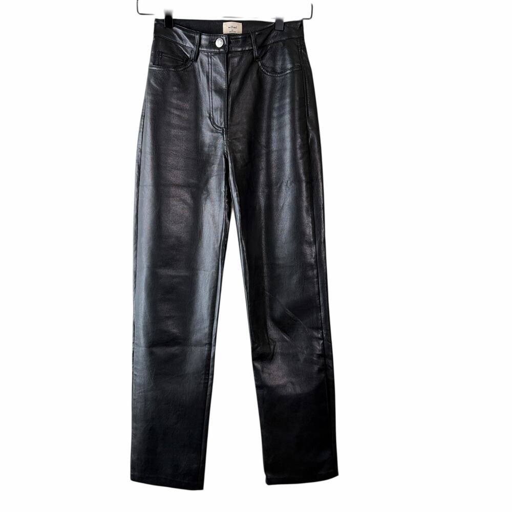 Wilfred Aritzia Melina Faux Leather Pants Black High Rise Straight Leg 00 97018